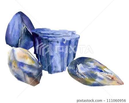 Hand drawn watercolor illustration precious semiprecious jewel gem crystal chakra birth stone. Sapphire aventurine larimar. Composition isolated white background. Design print, shop jewelry, fashion Hand drawn watercolor illustration precious semiprecious jewel gem crystal chakra birth stone. Sapphire aventurine larimar. Composition isolated white background. Design print, shop jewelry, fashion 111060956