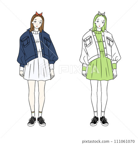 Denim jacket dress stylish woman 111061070