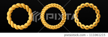 Braid circle golden 3d frame. Round braided ring. Twisted rope Braid circle golden 3d frame. Round braided ring. Twisted rope 111061215