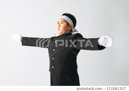 Cheering team wearing school uniforms Cheering team wearing school uniforms 111061327