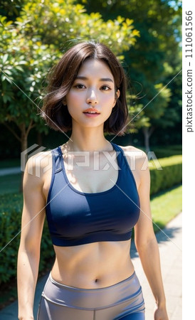 Young woman exercising in the park 111061566