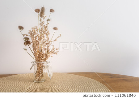 Dried Wildflowers in glass Vase, Home Interior Decor 111061840