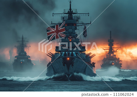 Warships with the UK flag at sea. Warships with the UK flag at sea. 111062024