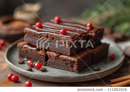 Homemade gluten free brownies with chocolate and coffee glazing. 111062026