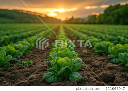 Field of Brussels sprouts seedlings. 111062047