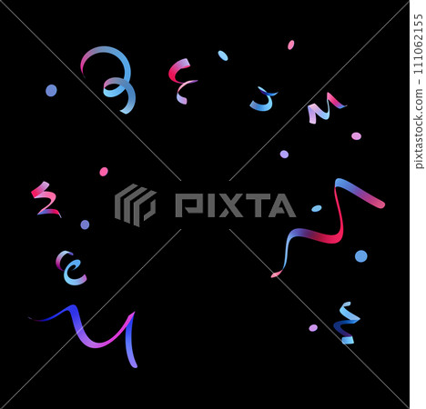 Vibrant, multicolored confetti on black background, ideal for festive designs, celebration themes, or dynamic backdrops in various creative projects. Colorful particles, close up view. Cut out. 3D. 111062155
