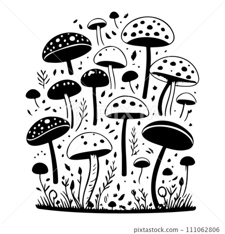 doodle mushroom illustration sketch draw black 111062806