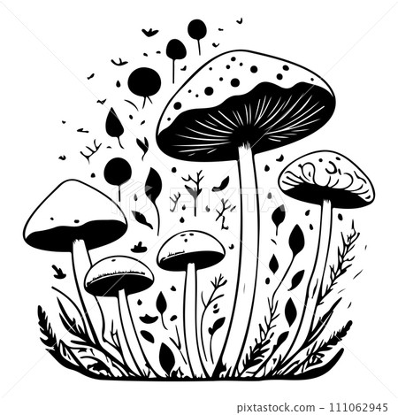 doodle mushroom illustration sketch draw black 111062945