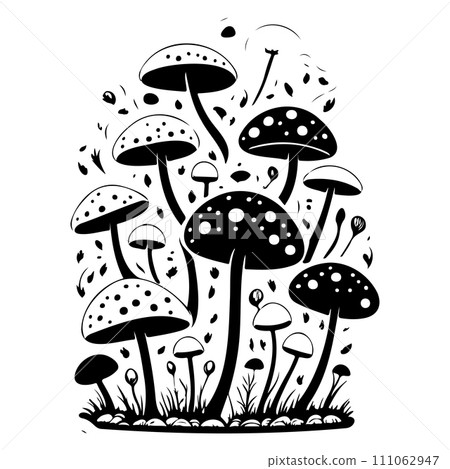 doodle mushroom illustration sketch draw black 111062947
