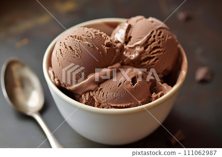 AI-generated content. Summer concept - chocolate ice cream, rustic background 111062987
