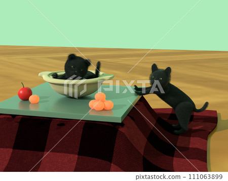 Kotatsu with cats in a clay pot 111063899