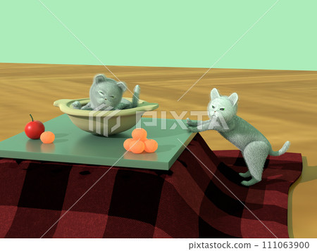 Kotatsu with cats in a clay pot 111063900