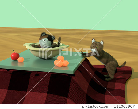 Kotatsu with cats in a clay pot Kotatsu with cats in a clay pot 111063907