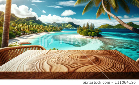 empty wooden table with beautifully Fiji  background 111064156
