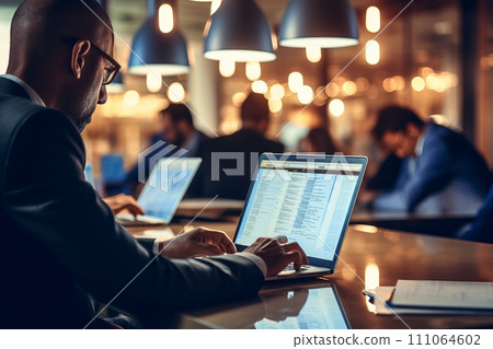 Business meeting for data analysis and solutions with shareholders and clients in office 111064602