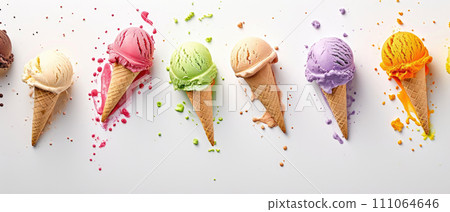 Flying Ice Cream Cones with Colorful Splashes Flying Ice Cream Cones with Colorful Splashes 111064646