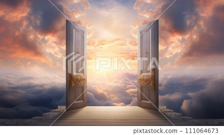 Open door to the blue cloudy sky Open door to the blue cloudy sky 111064673