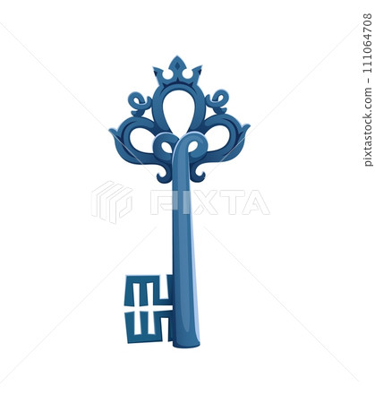 Cartoon ancient key. Isolated vector weathered and mysterious silver key bears the marks of time and history, its intricate design whispers tales of forgotten secrets and unlock the doors to the past 111064708