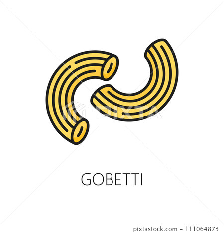 Gobetti raw pasta, uncooked lumaconi or elbow tube shape pasta, outline icon. Vector rigate gobetti, pipe rigate italian cuisine food 111064873
