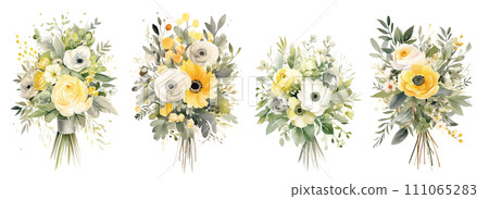 Watercolor Floral Wedding bouquet in light olive yellow grey Watercolor Floral Wedding bouquet in light olive yellow grey 111065283