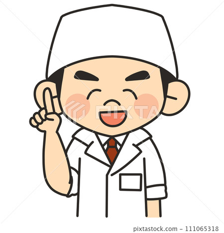 Illustration of a sushi chef in a pointing pose and explaining with a smile Illustration of a sushi chef in a pointing pose and explaining with a smile 111065318