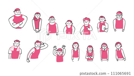 People wearing bibs or bibs from elementary school students to seniors upper body volunteer set illustration material People wearing bibs or bibs from elementary school students to seniors upper body volunteer set illustration material 111065691