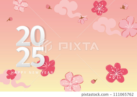 2025 New Year background illustration flowers and numbers 111065762