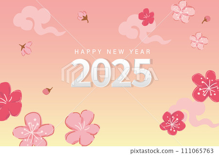 2025 New Year background illustration flowers and numbers 111065763