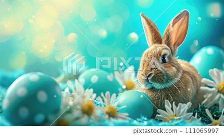 Easter Bunny Ears with Speckled Blue Eggs Easter Bunny Ears with Speckled Blue Eggs 111065997