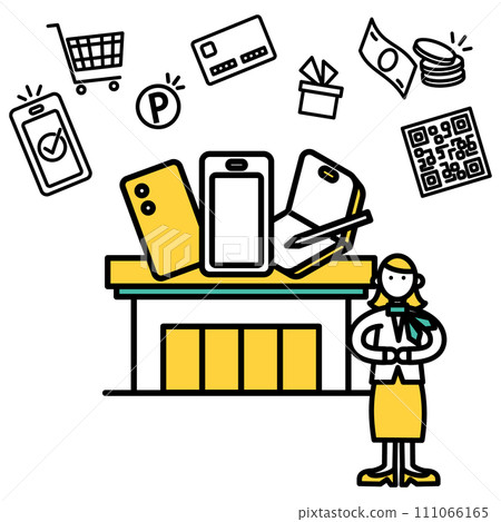 Simple line drawing mobile shop illustration (person) Simple line drawing mobile shop illustration (person) 111066165