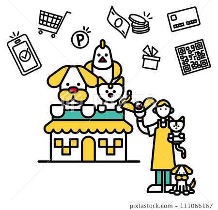 Simple line drawing pet shop illustration (person) Simple line drawing pet shop illustration (person) 111066167