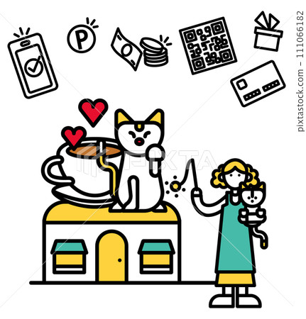簡單的線條畫貓咖啡館插圖（人） 111066182