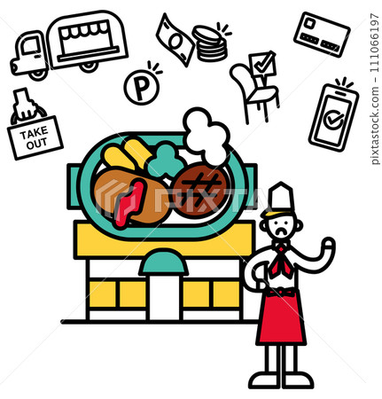 Simple line drawing family restaurant illustration (people) Simple line drawing family restaurant illustration (people) 111066197