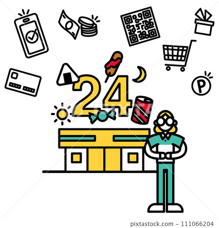 Simple line drawing convenience store illustration (person) 111066204