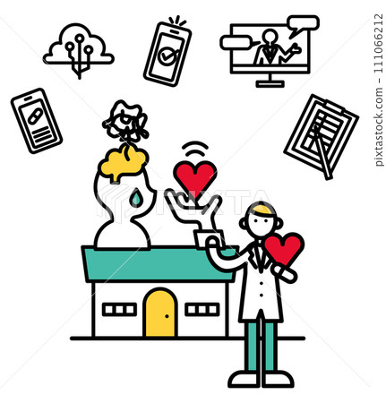 Simple line drawing mental clinic illustration (person) Simple line drawing mental clinic illustration (person) 111066212