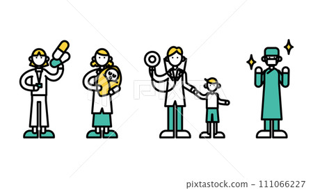 Simple line drawings of various hospital teachers (C) 111066227