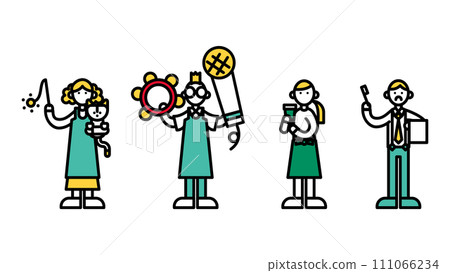 Simple line drawing illustrations of people working in various shops (B) 111066234