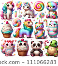 A fantasy land of colorful and cute animals 111066283