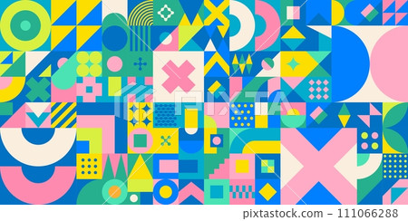 Seamless Abstract Vector Bauhaus Geometric Pattern Design Background  111066288