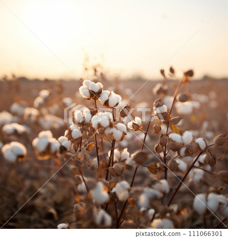 Cotton field background ready for harvest at sunset 111066301