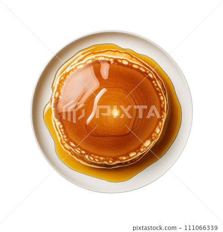 Pancakes with maple syrup on the plate. Pancakes with maple syrup on the plate. 111066339