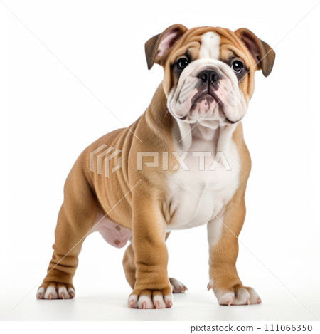 English bulldog puppy, standing in white background English bulldog puppy, standing in white background 111066350