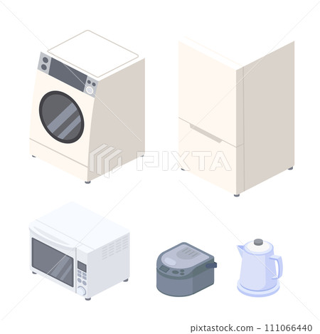 Isometric set illustration of home appliances for living alone Isometric set illustration of home appliances for living alone 111066440