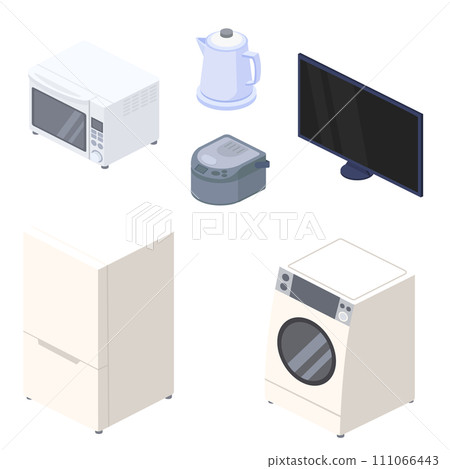 Isometric set illustration of home appliances for living alone 111066443