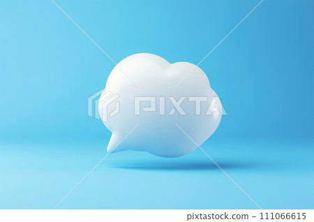 Stylized white 3D speech bubble on a serene blue background, perfect for dialogues, messaging apps, communication design elements, social media. Copy space for text. Generative AI. 111066615