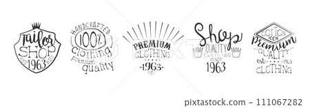 Clothing and Cotton Sewing Monochrome Shop Label Vector Set Clothing and Cotton Sewing Monochrome Shop Label Vector Set 111067282