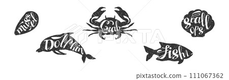 Black Animal Silhouette with Inscription Inside Vector Set 111067362