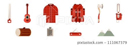 Camping Flat Red Icon and Expedition Element Vector Set Camping Flat Red Icon and Expedition Element Vector Set 111067379