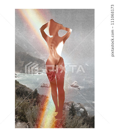Silhouette of woman in underwear standing near vast canyon. Conceptual design. Silhouette of woman in underwear standing near vast canyon. Conceptual design. 111068173