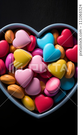 Colorful Candy Hearts Background. Sweet Valentines Day Treats for Romantic Love Concepts. Vertical 111068324